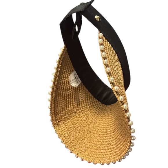Nordstrom Tan and Black Wide-Brimmed Hat with Pom-Pom Trim - Picture 6 of 7